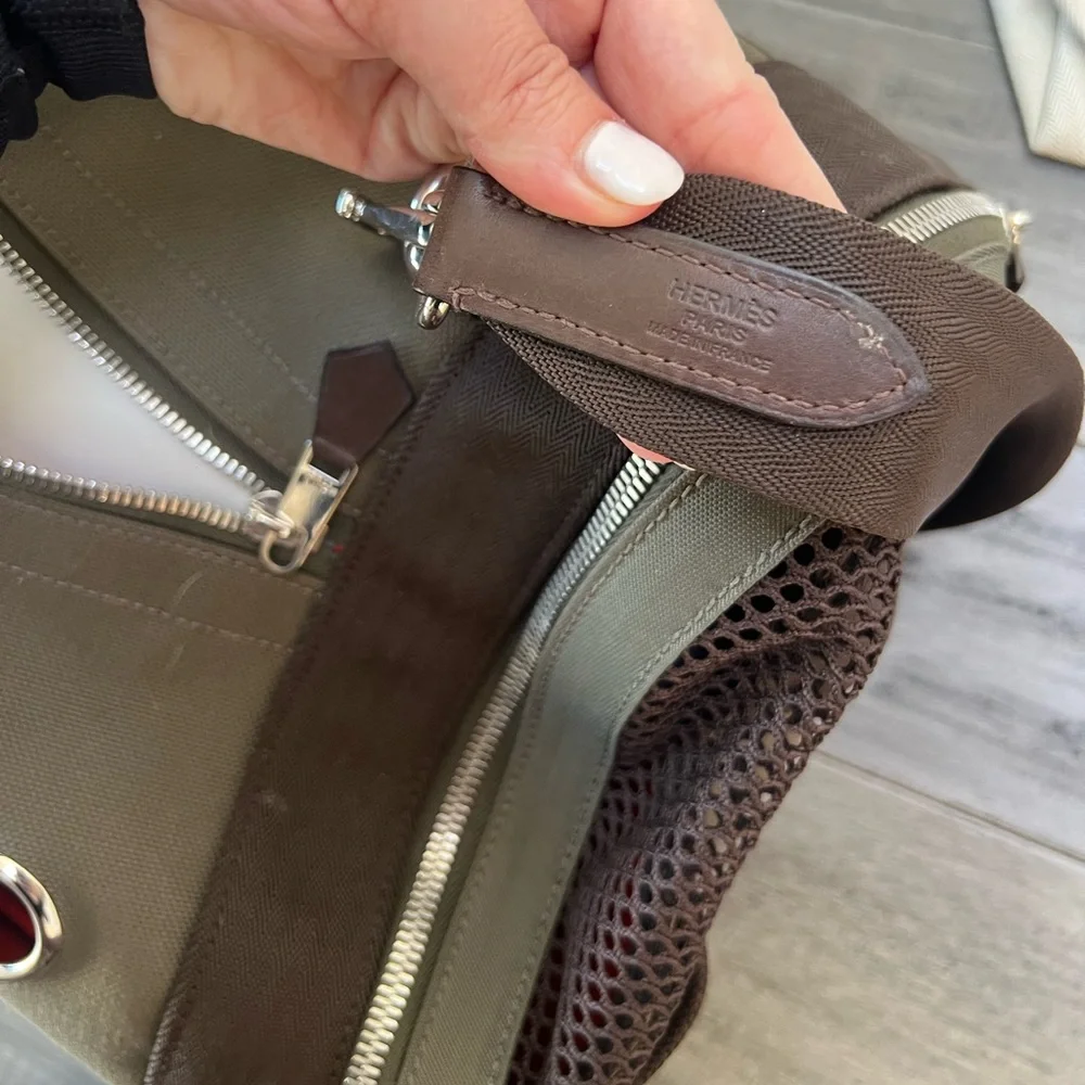Hermes Careying Dog Travel Bag - Green Canvas